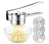 SPARES2GO Stainless Steel Potato Ricer Masher Vegetable Fruit Puree Juice Presser Crusher Tool (with 3 Changeable Thickness Discs)