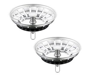 SPARES2GO Stainless Steel Waste Strainer Plug Drain Sink Stopper for Kitchen Sinks Bath Shower (with Rubber Seal, Pack of 2)