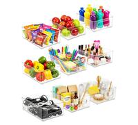 Spares2Go Storage Container Organiser Trays Clear Fridge Food Pantry Household Storing Drawers Small Medium Large Set (Pack Of 9)