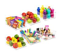 Spares2Go Storage Container Organiser Trays Clear Fridge Food Pantry Household Storing Drawers Small Medium Large Set (Pack Of 6)