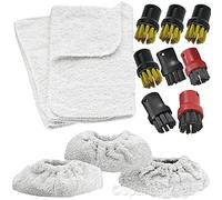 SPARES2GO Terry Tool Pad Covers, Nylon + Brass Wire Brush Tool Nozzles for Karcher Steam Cleaners