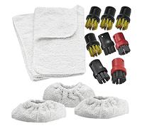 SPARES2GO Terry Tool Pad Covers, Nylon + Brass Wire Brush Tool Nozzles for Karcher Steam Cleaners