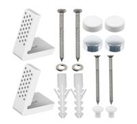 Spares2Go Toilet Pan Fixing Kit Angled Floor Wc Bidet Basin Bathroom Bracket Set (White And Chrome Silver Cap Covers)