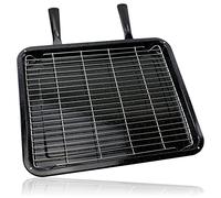 SPARES2GO Universal Largest Sized Oven Grill Pan Tray, Rack & Double Handle | Twin Removable Handles, Scratch Resistant Enamelled Coating, Includes Stand, Fits all Full Sized (60cm) Ovens and Cookers