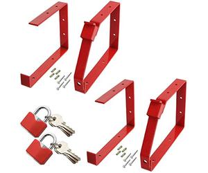 Spares2go Universal Lockable Wall Ladder Double & Triple Section Rack Brackets & Padlock Set (Red, Pack Of 2 Pairs)