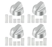 Spares2go Universal Silver Control Knobs for Oven, Cooker & Hob (Pack of 4) | 40mm Diameter Switch Set, Glossy Plastic Controller Dials, Complete with Full Range of Adaptors to Fit Most Makes and Models