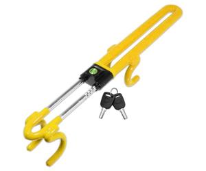 SPARES2GO Universal Steering Wheel Lock Adjustable Extendable High Visibility Anti-Theft Car Security Twin Ratchet Bar (with 2 Keys)