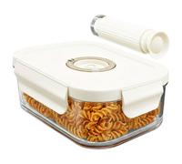 Spares2Go Vacuum Food Storage Glass Container With Securing Clips Lid + Manual Sealing Pump (Large, 1480Ml)