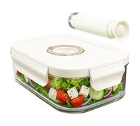 Spares2go Vacuum Food Storage Glass Container with Securing Clips Lid + Manual Sealing Pump (Medium, 1040ml)