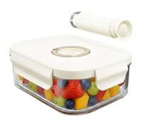 Spares2go Vacuum Food Storage Glass Container with Securing Clips Lid + Manual Sealing Pump (Small, 630ml)