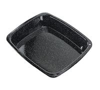 SPARES2GO Vitreous Enamel Deep Roasting Tin Oven Baking Tray 33cm x 27.5cm | 5cm Tall Sided Pan, White Speckled Pattern