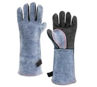 Spares2Go Welding Gloves Bbq Grill Oven Extreme Heat Resistant Leather Gauntlets (Size 10, Xl, 16" Extra Long)