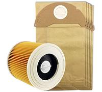 SPARES2GO Wet & Dry Cartridge Filter + Dust Bags compatible with Karcher MV2 IPX4 Vacuum Cleaner (Filter + 5 Bags)