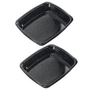 SPARES2GO White Speckled Vitreous Enamel Deep Roasting Tin Oven Baking Tray (Pack of 2) 33cm x 27.5cm x 5cm