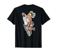 Spark Plug, Japanese Carved, Neo Pinup Girl Back Print T-Shirt