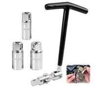 Spark Plug Wrench Set, Spark Plug Removal Tool, T-Handle Spark Plug Socket with 3 Socket Sizes 16mm 18mm 21mm, Heavy Duty Steel Spark Plug Removal Tool for Car Motorcycle Maintenance and Repair-Black