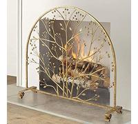 Spark Protection Large Flat Fire Guard Gold Fireplace Screen - Solid Wrought Iron Frame With Metal Mesh, Free Standing Spark Guard, Tall 90cm(35inch) Decoration