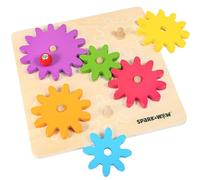 SPARK & WOW Spinny Gears - Wooden Gear Board with 6 Pieces in 3 Sizes - Gear Puzzle for Kids - Create Colorful, Spinning Combinations