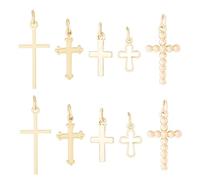 Sparkeads 10 Pcs Golden Cross Charms Brass Cross Pendants Crucifix Dangle Charms Christ Jesus Mini Crosses Pendants for Jewelry Making Women Easter Bracelet Necklace DIY Craft Earring Keychain Finding