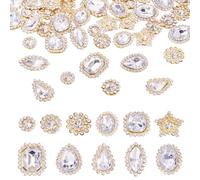 Sparkeads 100Pcs Sew on Rhinestones for Clothes Assorted Crystal Gems Rhinestone Buttons Flatback Claws Sewing Glass Rhinestones for Jewelry Brooches Dress Hair Hats Shoes Dress Costumes Decor,Golden