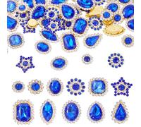 Sparkeads 100Pcs Sew on Rhinestones for Clothes Assorted Crystal Gems Rhinestone Buttons Flatback Claws Sewing Glass Rhinestones for Jewelry Brooches Dress Hair Hats Shoes Dress Costumes Decor,Blue