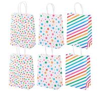 Sparkeads 12 pcs 21x15x8cm Paper Bags with Rainbow Star Pattern Rectangle Present Bags Polka Dots Kraft Shopping Bag with Handles for Small Business Party Birthday Wedding Bridal Shower
