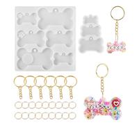 Sparkeads 2 pcs Dog Bones Silicone Resin Mold Bones UV Resin Epoxy Mould with Key Rings & Jump Rings for Pet Theme Epoxy Crafts Jewelry Making