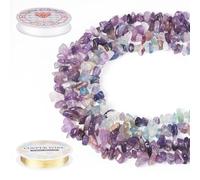 Sparkeads 2 Strands Natural Fluorite & Amethyst Chip Bead 5-8mm Irregular Gemstone Stone Beads with Elastic Thread Copper Jewelry Wire for Bracelet Jewelry Making