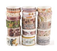 Sparkeads 20 Rolls Washi Tape Set Colored Masking Tape Forest Flower Mushroom Letter Retro Decorative Adhesive Sticker for Scrapbooking Bullet Journals Present Wrapping DIY Crafts Book Planner(Tan)