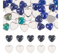 Sparkeads 20 Set 304 Stainless Steel Flat Heart Cabochon Bezel Trays Blanks Charms Pendant Settings with Half Heart Temperature Sensing Color Changing Glass Cabochons Mood Beads for DIY Jewelry Making