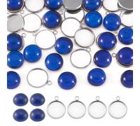 Sparkeads 20 Set 304 Stainless Steel Flat Round Cabochon Bezel Trays Blanks Charms Pendant Settings with Half Round Temperature Sensing Color Changing Glass Cabochons Mood Beads for DIY Jewelry Making