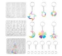 Sparkeads 3 pcs Geometry Silicone Mold Keychain Resin Moulds Resin Casting Mold with Split Key Rings Jump Rings for Keychain Earring DIY Jewelry Making
