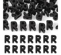 Sparkeads 30Pcs Big Large Hole European Letter R Beads Black Initial Alphabet Acrylic Name Friendship Bracelet Loose Spacer Beads Charms Bulk for DIY Crafts Necklace Bag Keychain Jewelry Making Pens