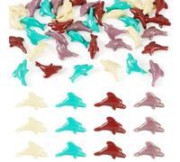 Sparkeads 40Pcs Colorful Dolphin Beads Ocean Animal Beads Coral Carved Spacer Bracelet Bead Dolphin Craft Bead for Jewelry Making DIY Crafts Bracelets Hair Ties Supplies Women Hole:1mm