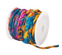 Sparkeads 5.47 Yards Recycled Sari Silk Ribbon Fabric Yarn Ribbon Tassel for Knitting DIY Sewing Crocheting Women Bracelet Macrame Craft Necklace Embroidery Christmas Decoration(Bright Color)