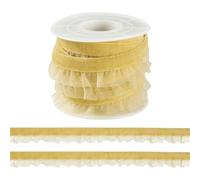 Sparkeads 5 Yards Elastic Velvet Organza Ribbon 15mm Ruffle Lace Trim Ribbon Pleated Trimming for Gifts Wrapping Sewing Clothes Decoration,Gold