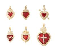Sparkeads 6 pcs Heart Zirconia Pendants Sacred Heart Enamel Charms Red Hearts Dangle Charms for Women Valentine’s Day Necklace Earring DIY Jewelry Gifts