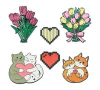 Sparkeads 6 pcs Valentine Theme Enamel Pins Flower Alloy Lapel Pin Cat Fox Brooch for Couple Backpack Clothes Coat Decoration