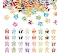 Sparkeads 60 Pcs Glass Butterfly Charms with Brass Findings Platinum Gold Butterflies Bracelet Charms Cute Insects Dangle Pendant for Jewelry Making Earrings Necklace DIY Keychain Handcraft Supplies