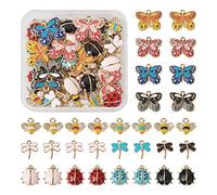 Sparkeads 64pcs Enamel Insect Charms: Bee, Butterfly, Ladybird, Dragonfly - Light Gold & Multicolored - Novelty Jewelry Making Charm
