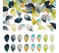 Sparkeads 64Pcs Handmade Lampwork Glass Crystal Green Leaf Charms Bulk Transparent Petal Leaves Pendants Hanging Ornament Colorful Glitter Plant Charms for DIY Bracelets Necklaces Craft Jewelry Making