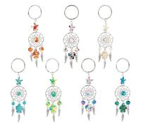 Sparkeads 7 Pcs Dream Catchers Key Chain Bohemian Metal Feather Key Rings with Turquoise Turtle Star Beads for Jewelry Making Women Wallet Handbag Accessory Craft Car Key, Colorful, S