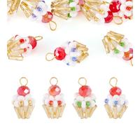 Sparkeads 8 pcs Cupcake Glass Beaded Pendants Crystal Seed Cake Charms Food Theme Dangle Charms for Necklace Earring Bracelet DIY Jewelry Making