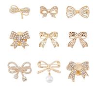 Sparkeads 9 pcs Bowknot Brooches Golden Crystal Rhinestone Lapel Pin Butterfly Bow Decorative Badge Pin for Women Clothes Dress Decoration