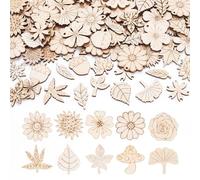 Sparkeads 90 pcs Natural Wood Charms Flower Leaf Mushroom Pendants Unfinished Plant Shape Wooden Dangle Charms for Craft Necklace Jewelry Making Bracelet DIY Women Earring Accessory