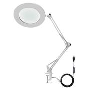 SparkFeng 10X Magnifying Glass with LED Light, Brightness Adjustable 3 Color Temperatures, Flexible Arm Clip On Workbench Lamp for Reading Repair Crafting with Real Glass Lens (White)