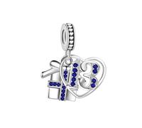 Sparking Gift Box 13 Birthday Love Heart Dangle Charm fits Pandora Charms Bracelets Celebration Bead September Blue Birthstone CZ