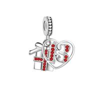 Sparking Gift Box 13 Birthday Love Heart Dangle Charm fits Pandora Charms Bracelets Celebration Bead July Red Birthstone CZ