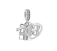 Sparking Gift Box 13 Birthday Love Heart Dangle Charm fits Pandora Charms Bracelets Celebration Bead April Crystal Clear Birthstone CZ