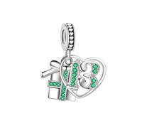 Sparking Gift Box 13 Birthday Love Heart Dangle Charm fits Pandora Charms Bracelets Celebration Bead May Green Birthstone CZ